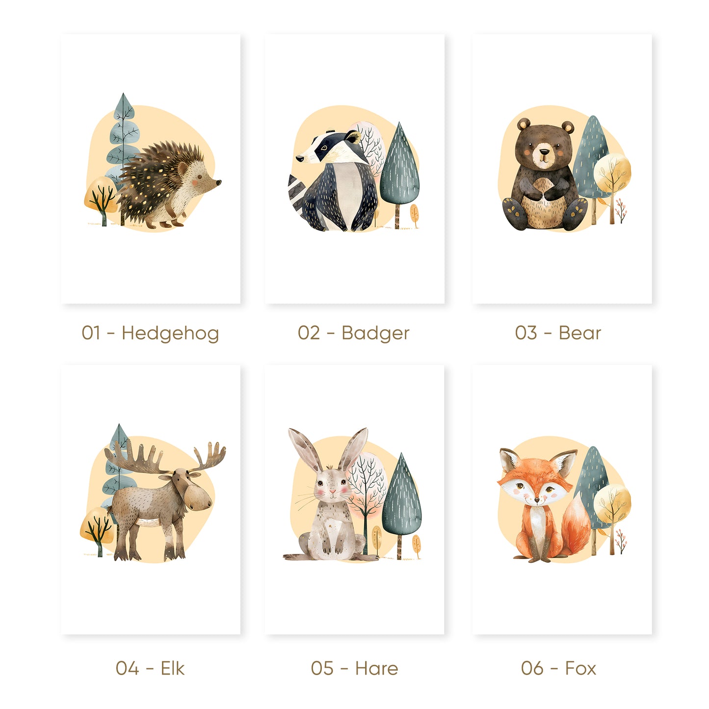 Whimsical Woodland Friends: Animal Nursery Prints, Set of 3, N066