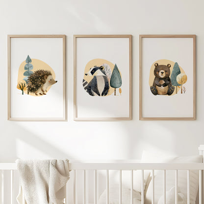 Whimsical Woodland Friends: Animal Nursery Prints, Set of 3, N066