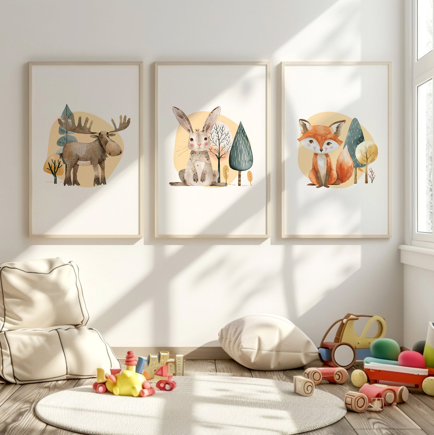 Whimsical Woodland Friends: Animal Nursery Prints, Set of 3, N066