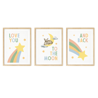 Love You to the Moon & Back - Nursery Wall Art Set, Set of 3, N067