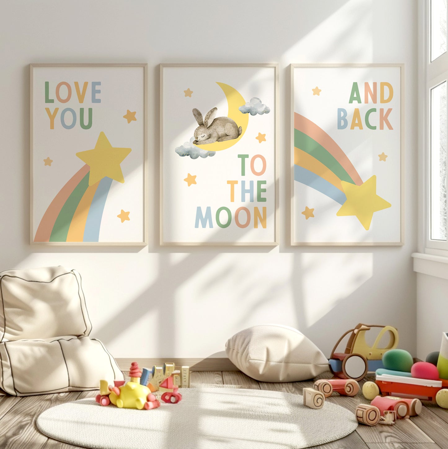 Love You to the Moon & Back - Nursery Wall Art Set, Set of 3, N067