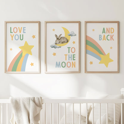 Love You to the Moon & Back - Nursery Wall Art Set, Set of 3, N067