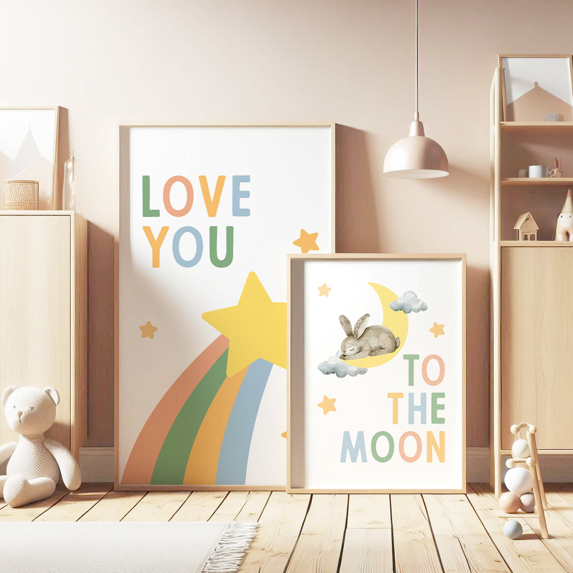 Love You to the Moon & Back - Nursery Wall Art Set, Set of 3, N067