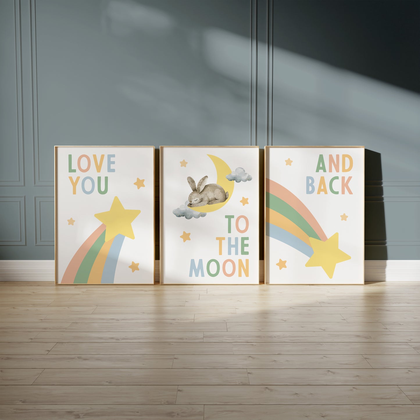 Love You to the Moon & Back - Nursery Wall Art Set, Set of 3, N067