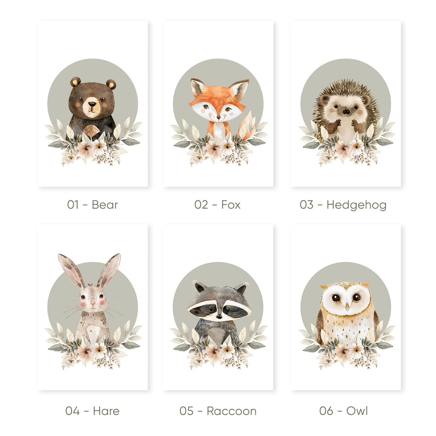 Forest Animal Nursery Prints, Set of 3, N068