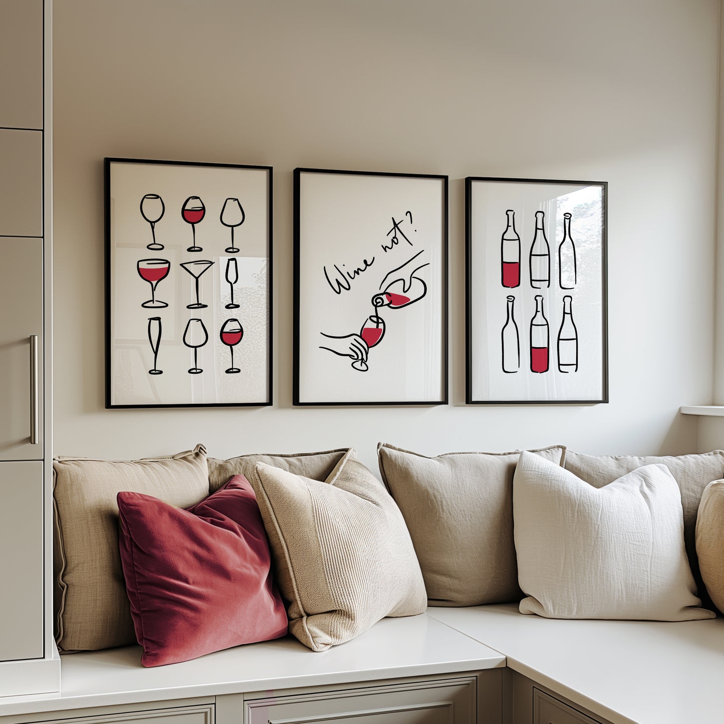 Modern Wine Wall Art - Wine Not? Glasses & Bottles Minimalist Posters, Set of 3, D068