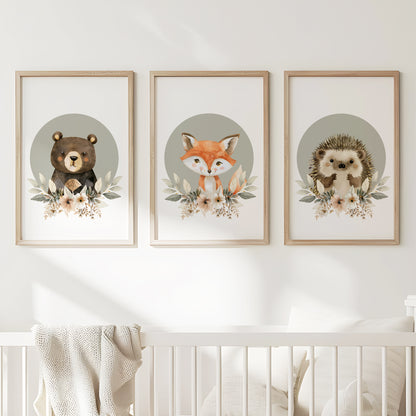 Forest Animal Nursery Prints, Set of 3, N068