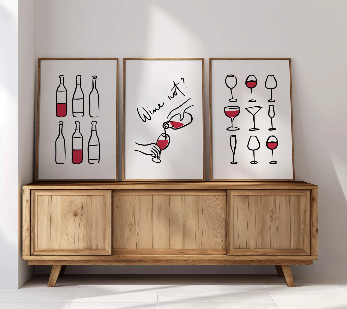 Modern Wine Wall Art - Wine Not? Glasses & Bottles Minimalist Posters, Set of 3, D068