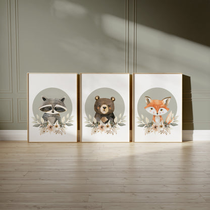 Forest Animal Nursery Prints, Set of 3, N068