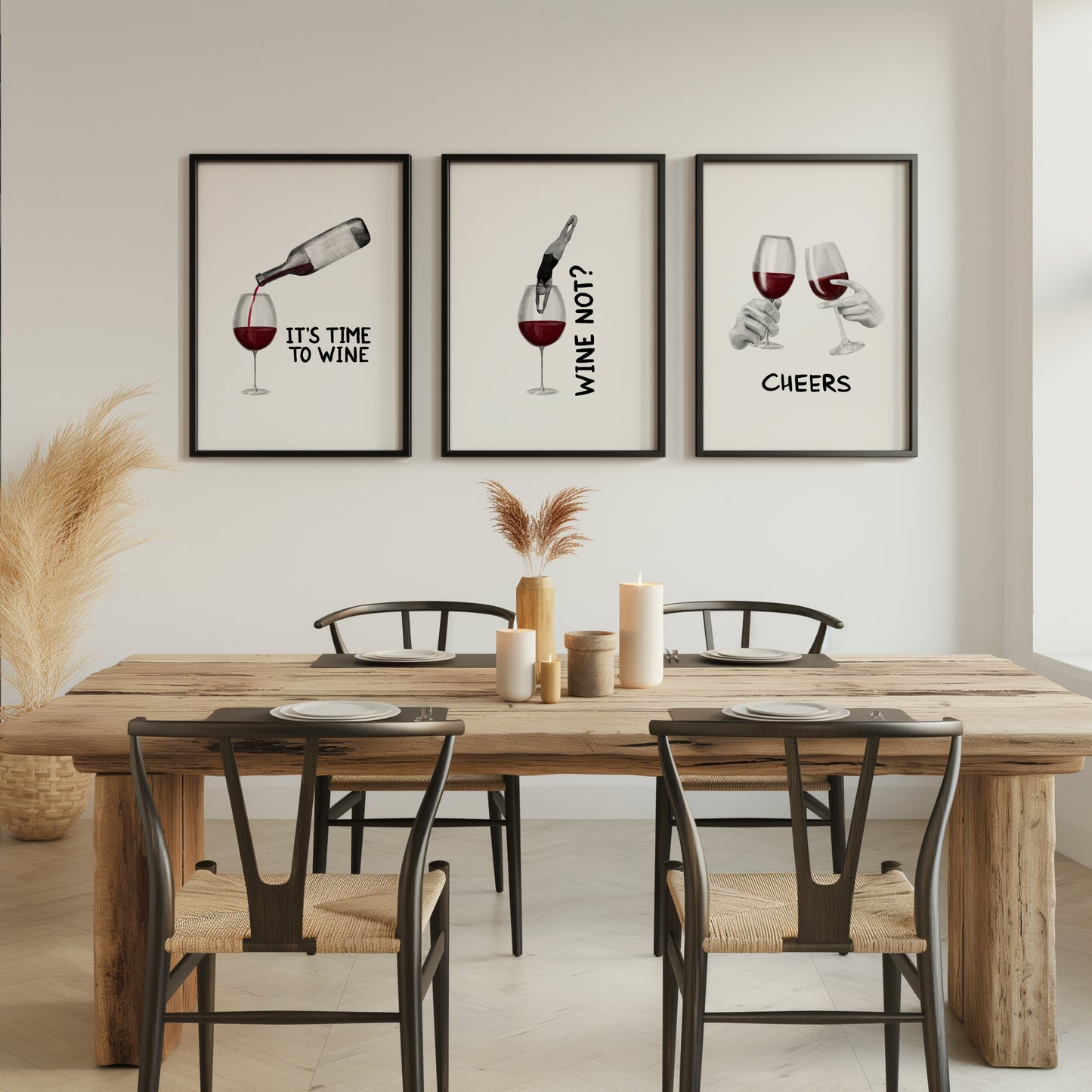 Elegant Wine Art Prints – Perfect Cheers and Pouring Aesthetics, Set of 3, D069