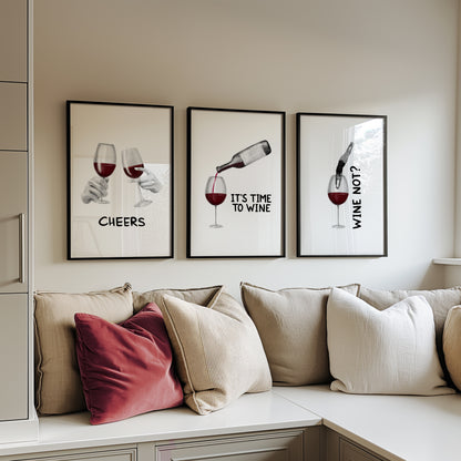 Elegant Wine Art Prints – Perfect Cheers and Pouring Aesthetics, Set of 3, D069