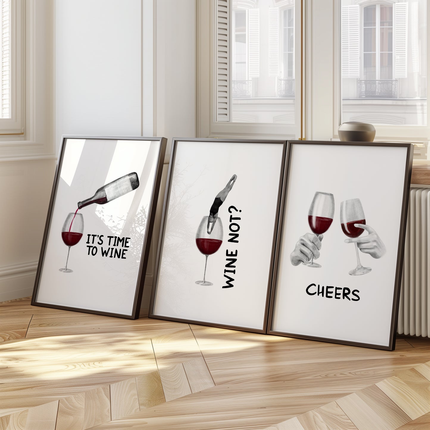 Elegant Wine Art Prints – Perfect Cheers and Pouring Aesthetics, Set of 3, D069