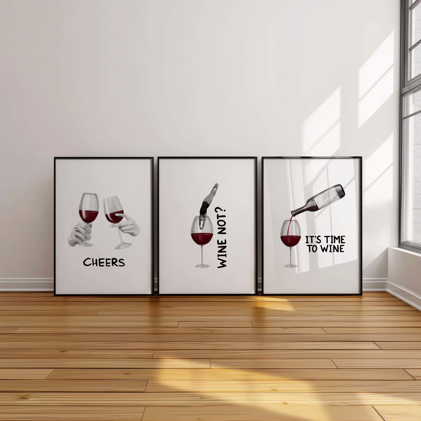 Elegant Wine Art Prints – Perfect Cheers and Pouring Aesthetics, Set of 3, D069