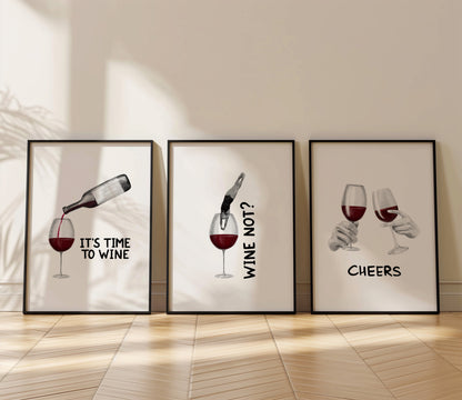 Elegant Wine Art Prints – Perfect Cheers and Pouring Aesthetics, Set of 3, D069