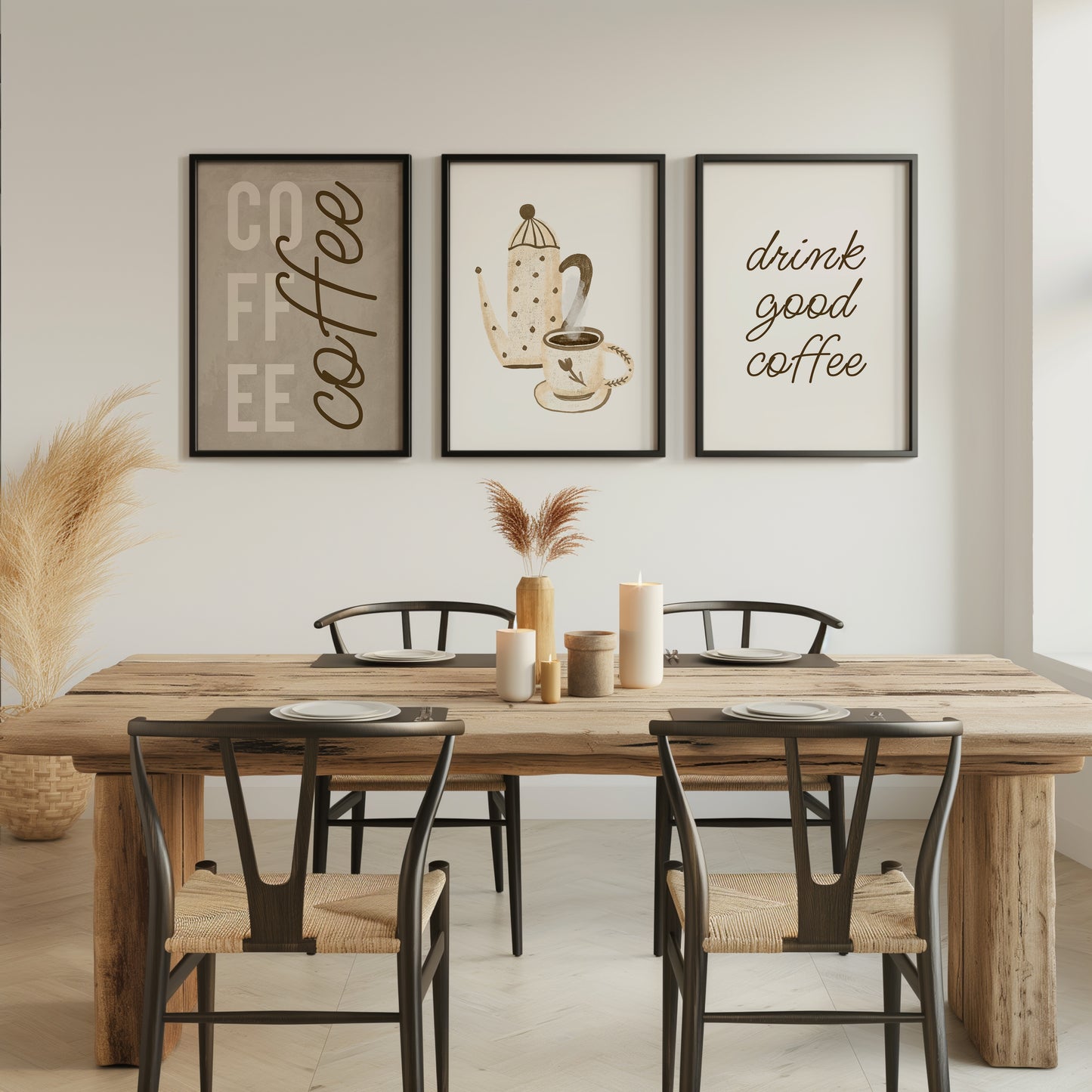 Brew Bliss: Coffee Aesthetic Wall Set, Set of 3, D071