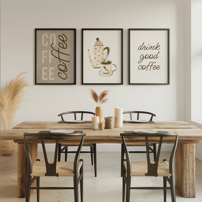 Brew Bliss: Coffee Aesthetic Wall Set, Set of 3, D071