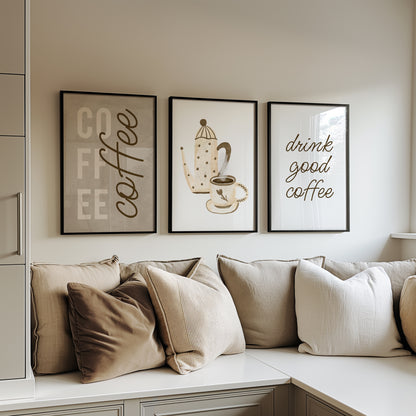 Brew Bliss: Coffee Aesthetic Wall Set, Set of 3, D071