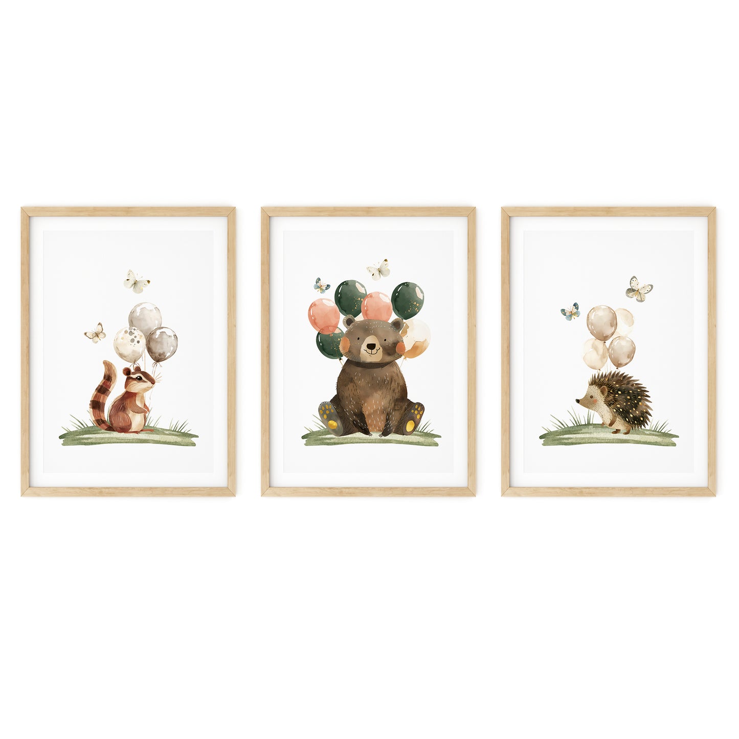 Whimsical Woodland Animals with Balloons, Set of 3, N072