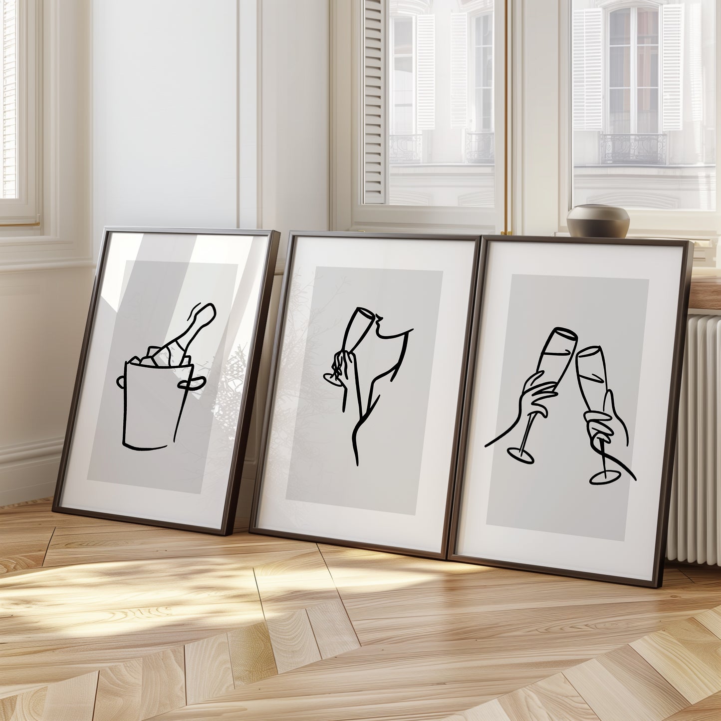 Toast to Elegance: Modern Line Art Trio, Set of 3, D073