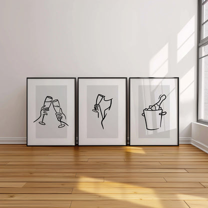 Toast to Elegance: Modern Line Art Trio, Set of 3, D073