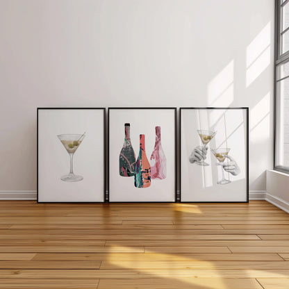 Olive You Martini – Sophisticated Cocktail Wall Art Set, Set of 3, D074