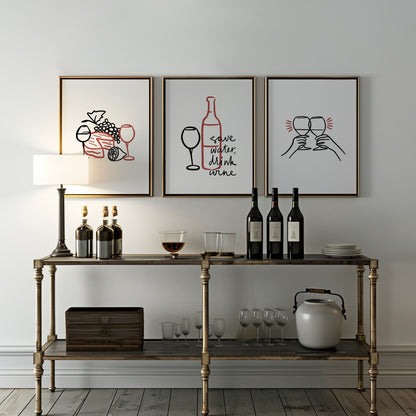 Wine & Lines - Contemporary Bar Décor, Set of 3, D075