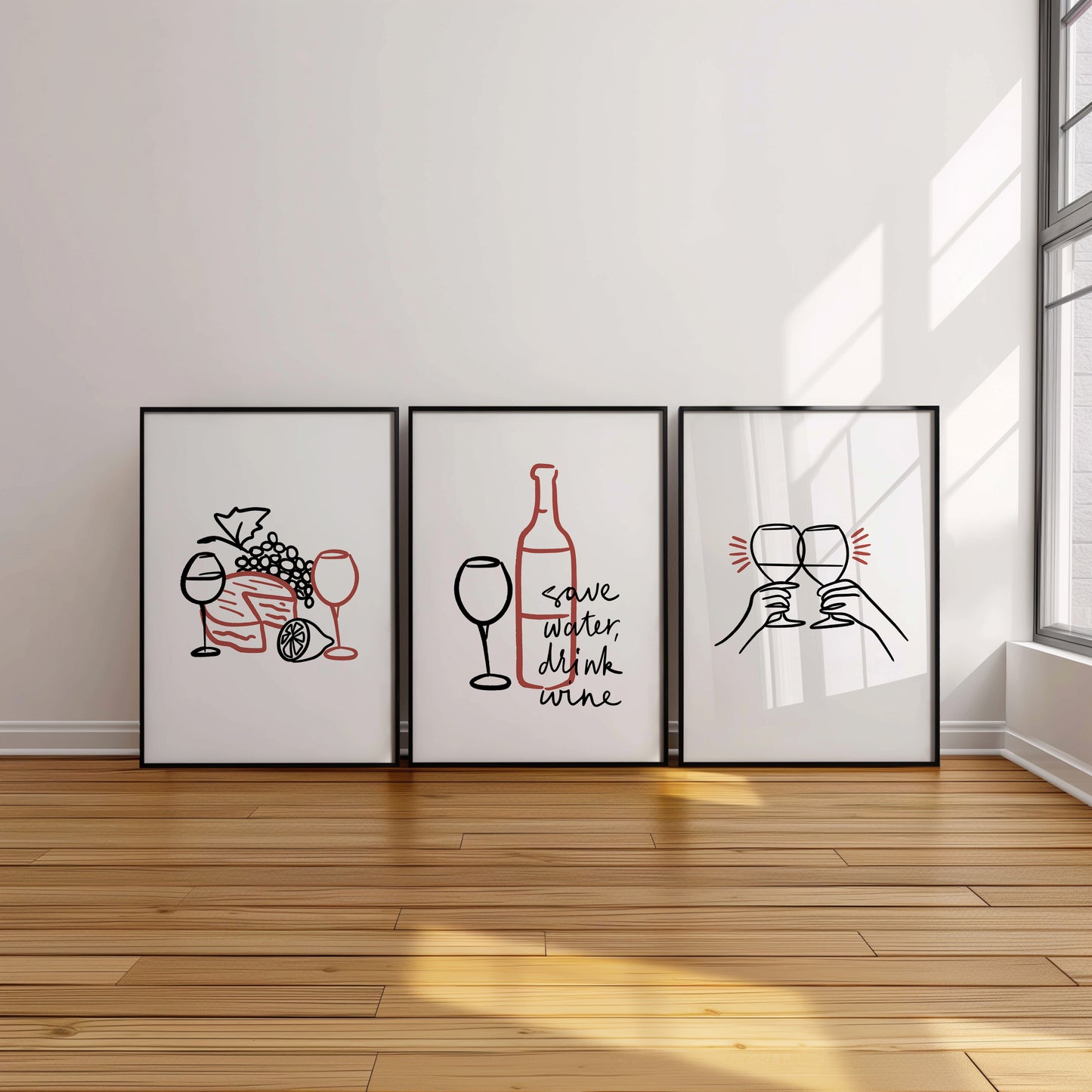 Wine & Lines - Contemporary Bar Décor, Set of 3, D075