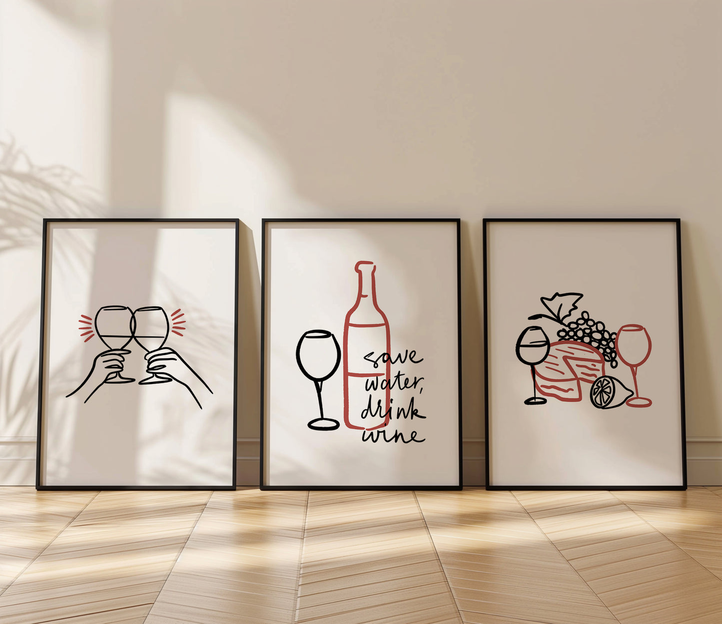 Wine & Lines - Contemporary Bar Décor, Set of 3, D075