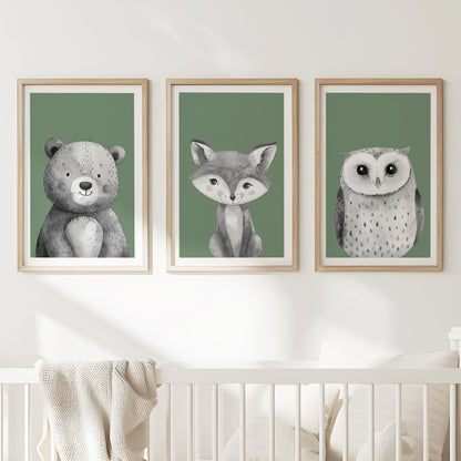 Cute Woodland Animals Nursery Decor, Set of 3, N076