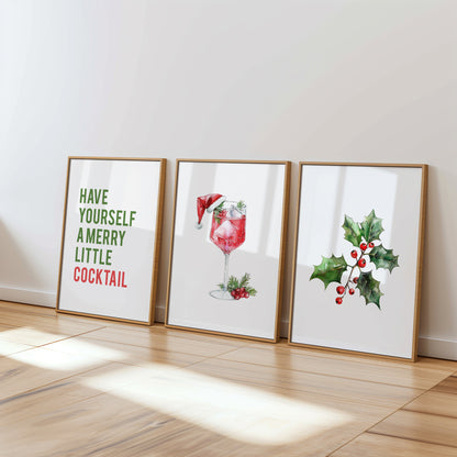 Holiday Sip & Style: Merry Cocktail Art Collection, Set of 3, D076