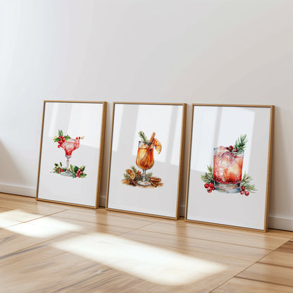 Holiday Spirits: Artful Cocktails for Your Walls, Set of 3, D077