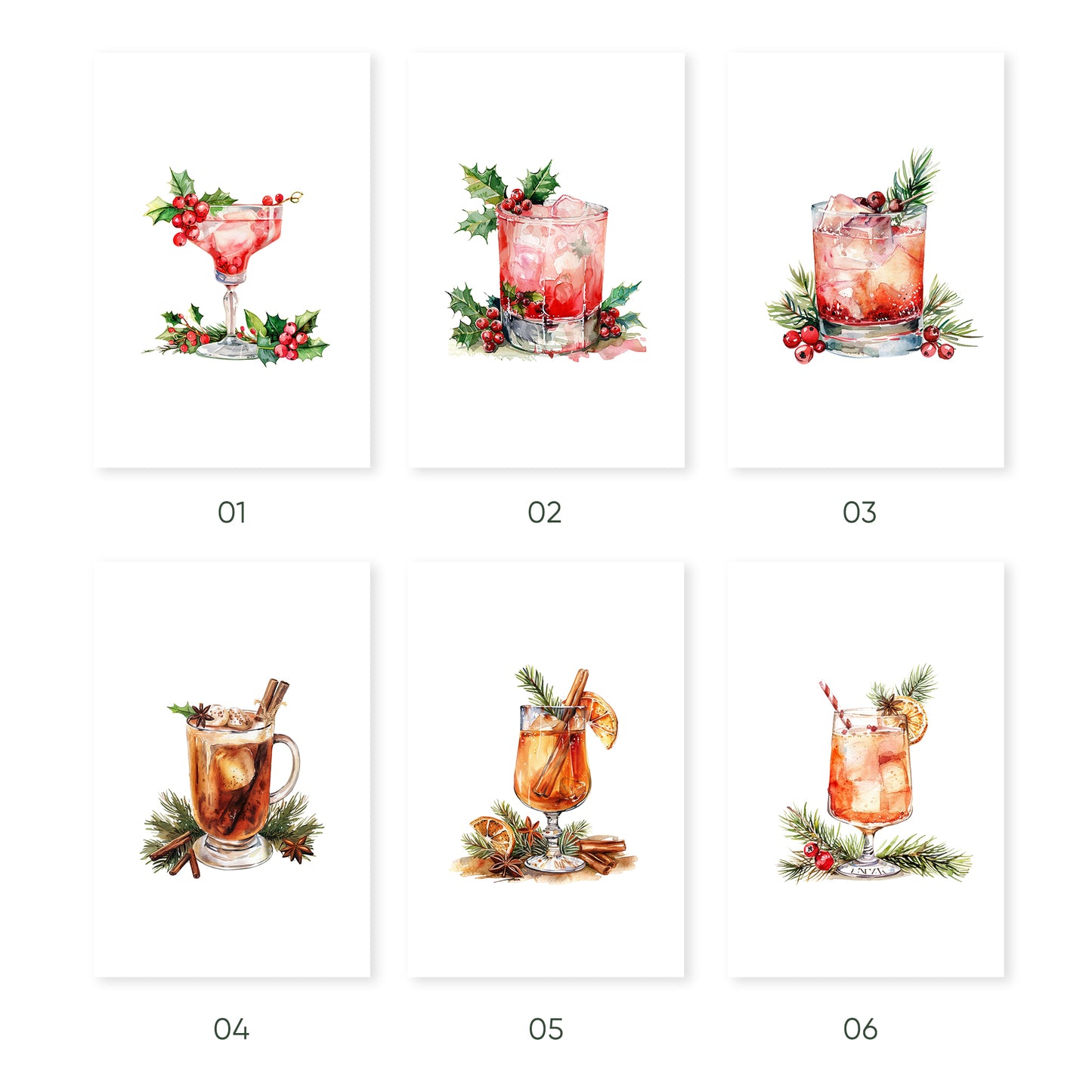 Holiday Spirits: Artful Cocktails for Your Walls, Set of 3, D077