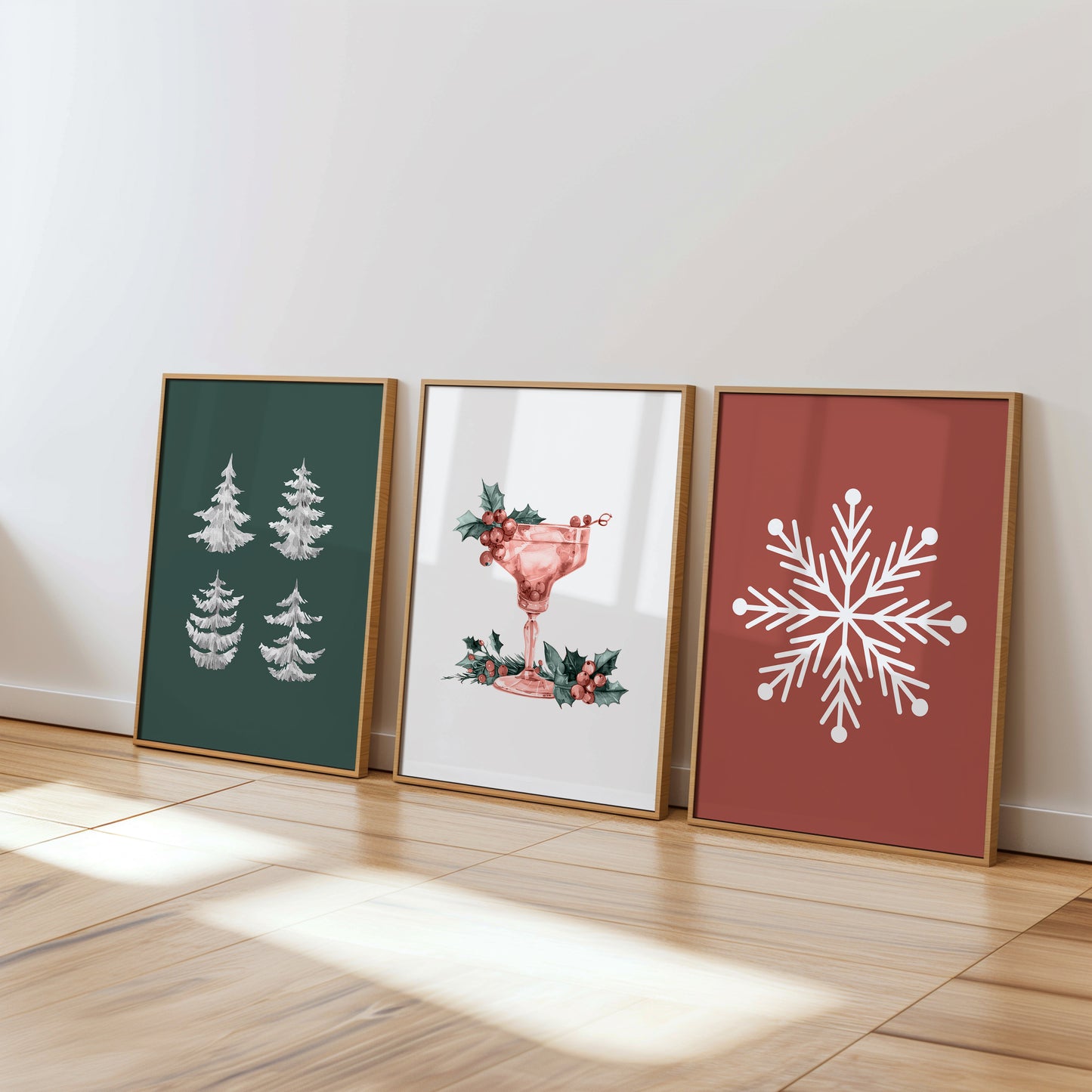 Snowflakes, Trees, and Cheers Wall Art, Set of 3, D079