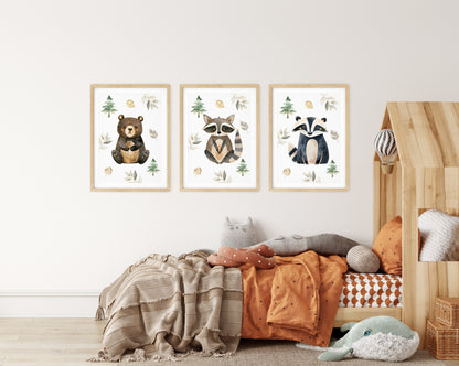 Forest Companions Collection – Choose Any 3 Animal Prints for Kids' Room, Set of 3, N083