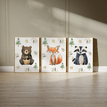 Forest Companions Collection – Choose Any 3 Animal Prints for Kids' Room, Set of 3, N083