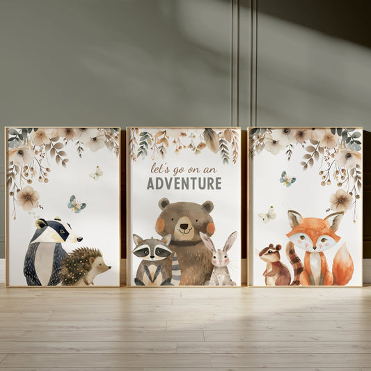 Let’s Go on an Adventure” Animal Wall Art Set, Set of 3, N084