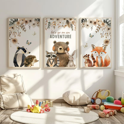 Let’s Go on an Adventure” Animal Wall Art Set, Set of 3, N084