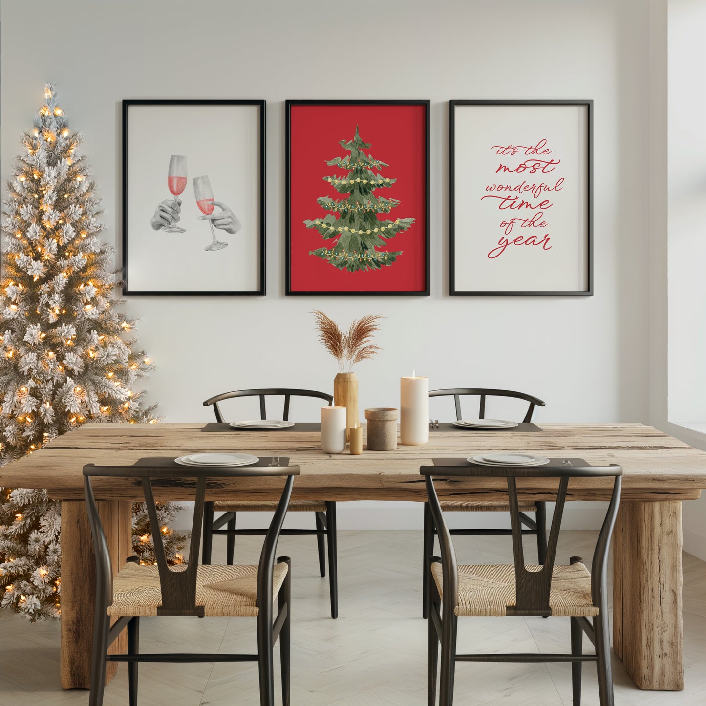 Holiday Glow: Tree, Toast, and Wonderful Times Wall Art, Set of 3, D086