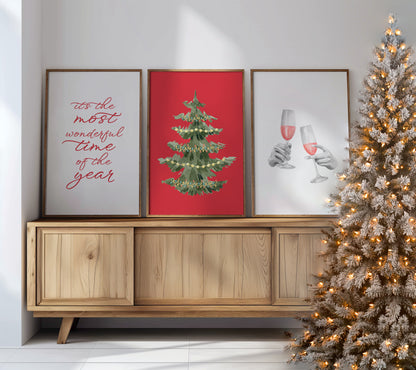 Holiday Glow: Tree, Toast, and Wonderful Times Wall Art, Set of 3, D086