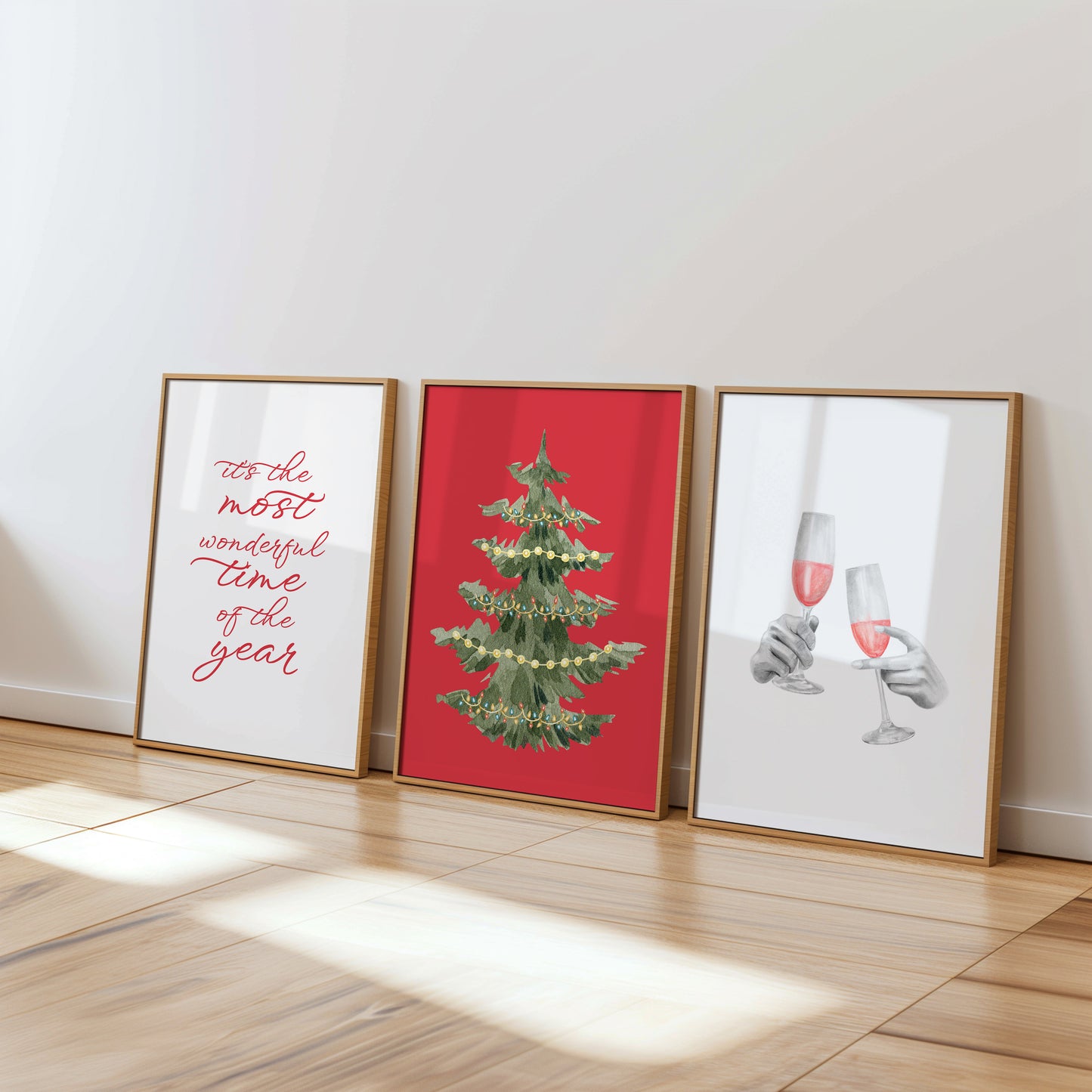 Holiday Glow: Tree, Toast, and Wonderful Times Wall Art, Set of 3, D086