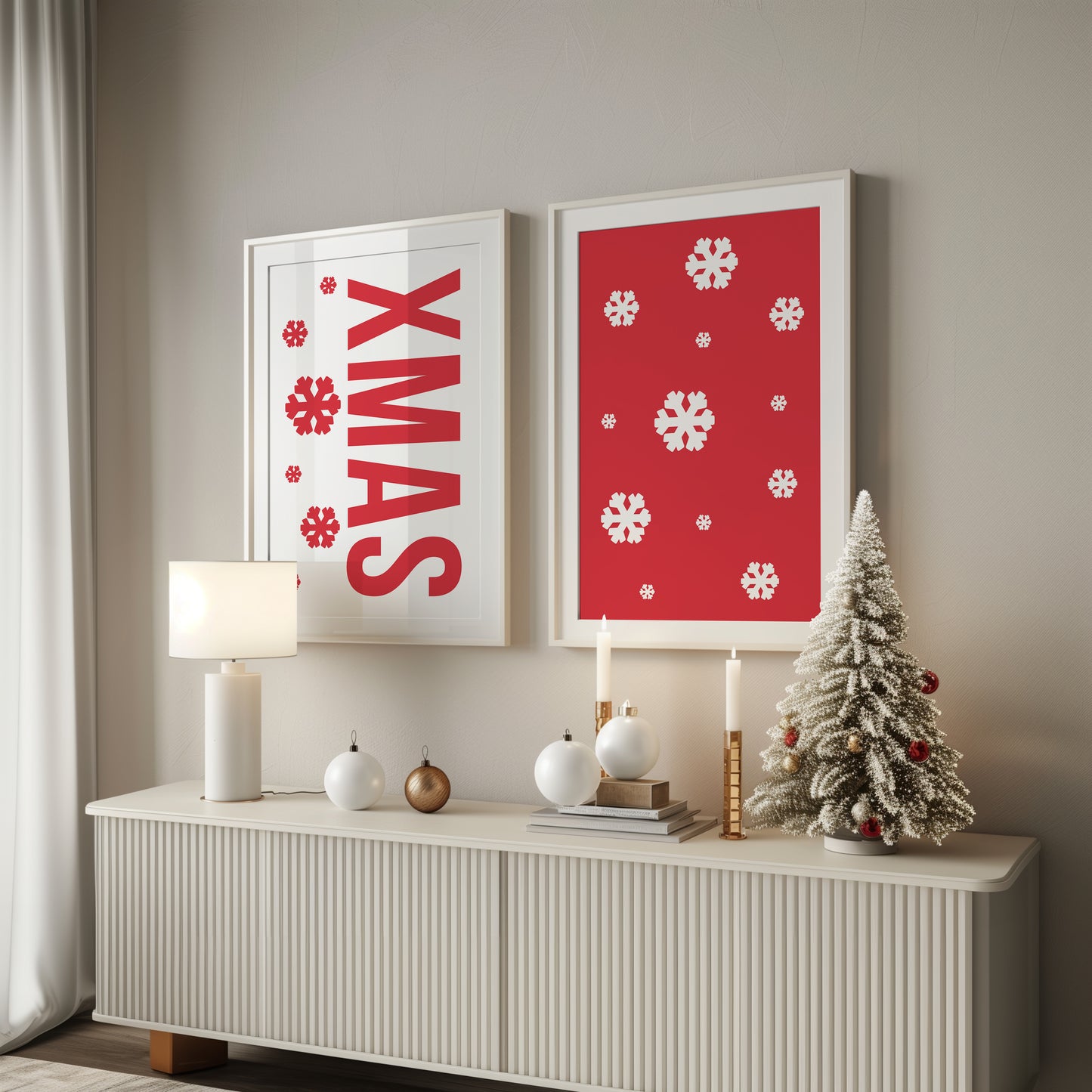 Festive Charm: Snowflakes, Xmas, and Tree Posters, Set of 3, D087