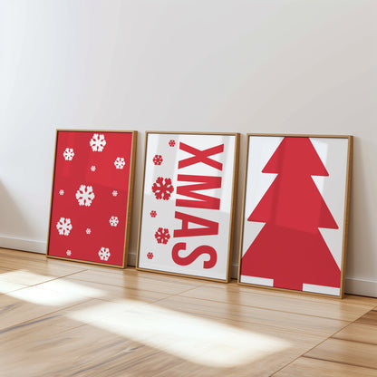 Festive Charm: Snowflakes, Xmas, and Tree Posters, Set of 3, D087