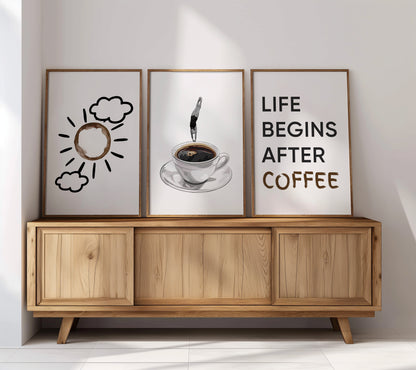 Rise and Sip Collection: Aesthetic Coffee-Inspired Prints, Set of 3, D088