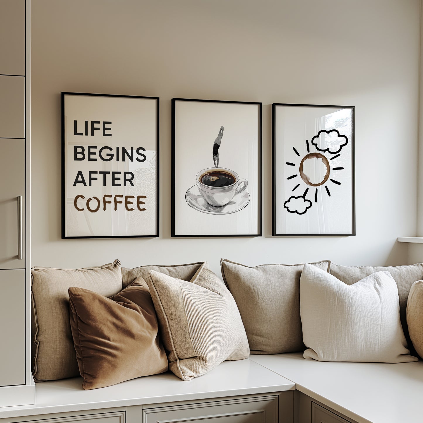 Rise and Sip Collection: Aesthetic Coffee-Inspired Prints, Set of 3, D088