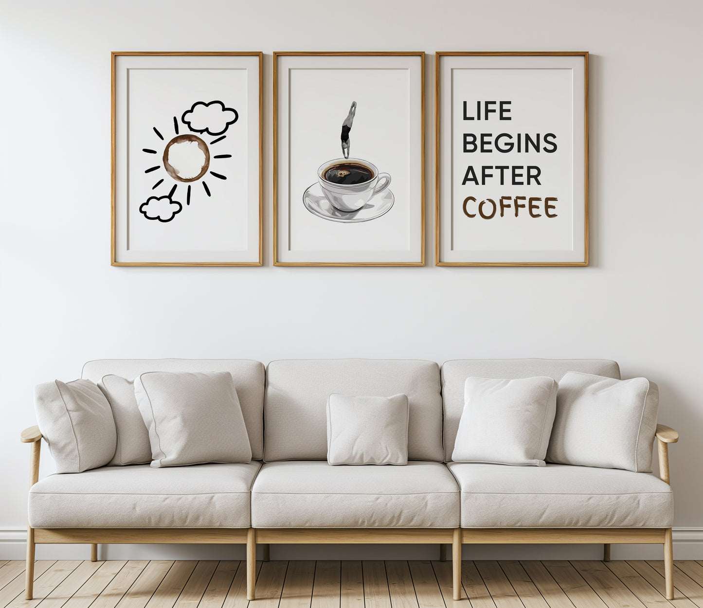 Rise and Sip Collection: Aesthetic Coffee-Inspired Prints, Set of 3, D088