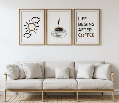 Rise and Sip Collection: Aesthetic Coffee-Inspired Prints, Set of 3, D088