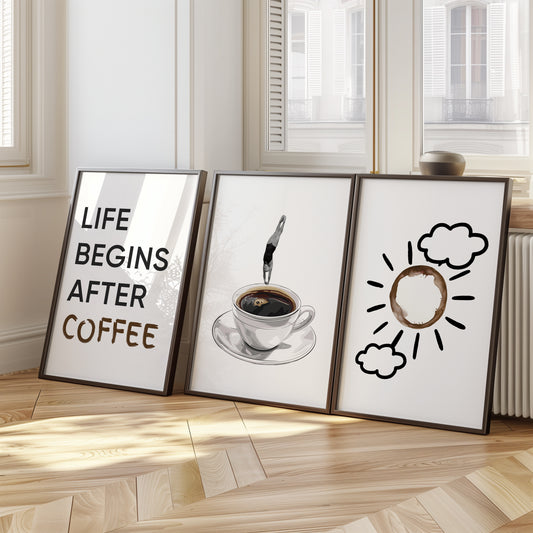 Rise and Sip Collection: Aesthetic Coffee-Inspired Prints, Set of 3, D088