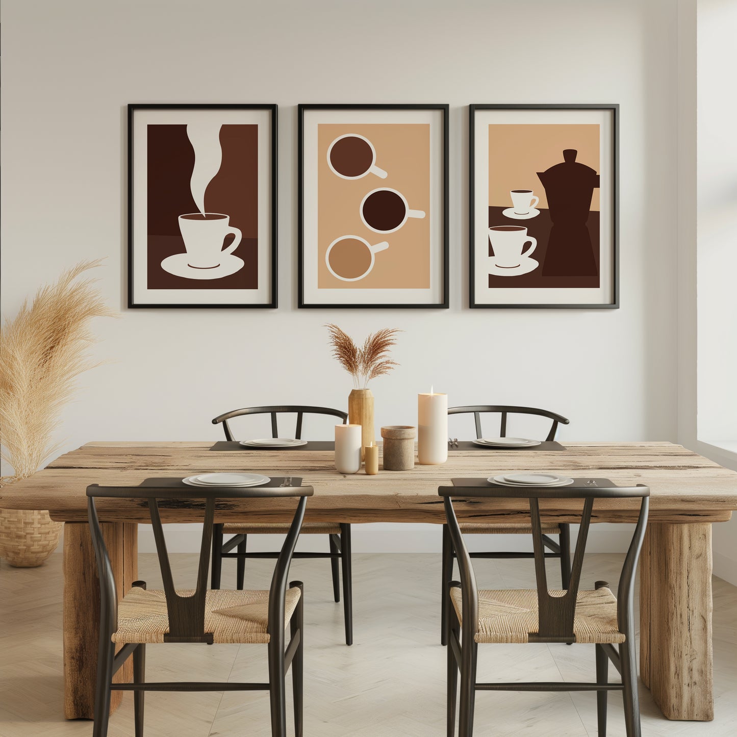 Steamy Sips: Minimalist Coffee Poster Set, Set of 3, D089