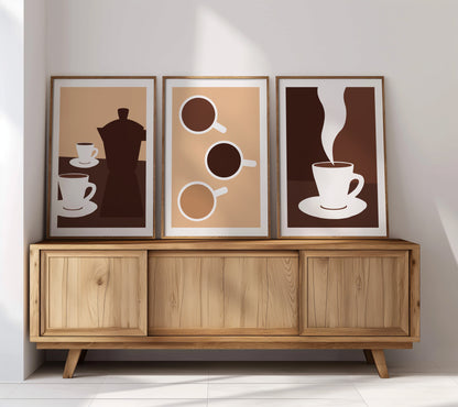 Steamy Sips: Minimalist Coffee Poster Set, Set of 3, D089