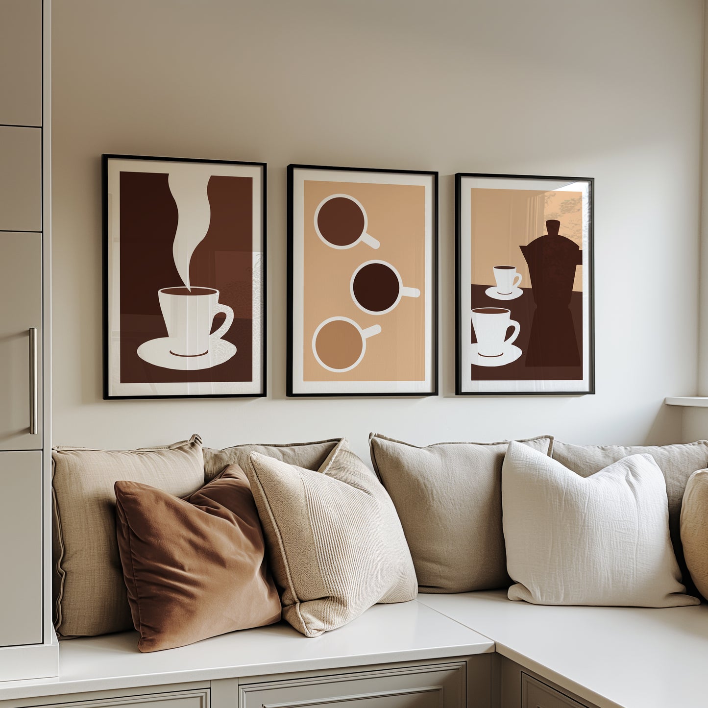 Steamy Sips: Minimalist Coffee Poster Set, Set of 3, D089